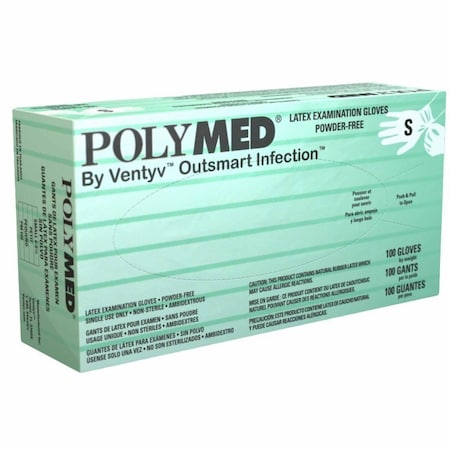 Polymed Disposable Gloves, Latex, S, 100 PK, Ivory PM102
